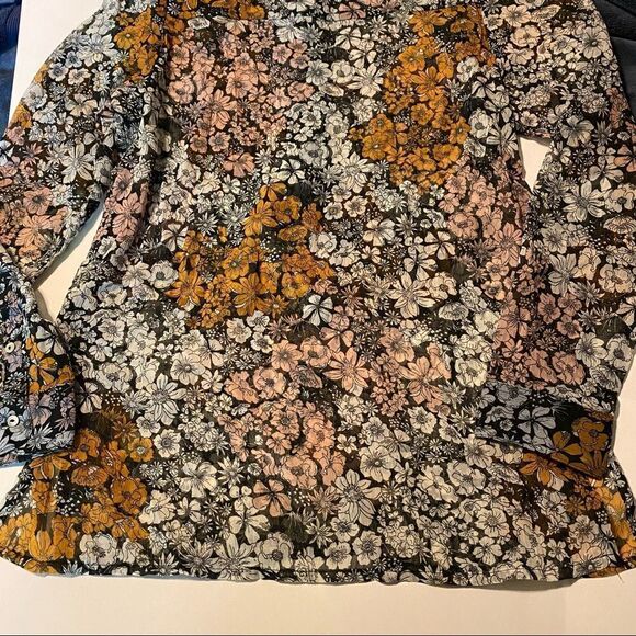 H&M Floral Sheer tunic Long Sleeve Blouse Peasant Mock High Neck button up -2 - Picture 3 of 12